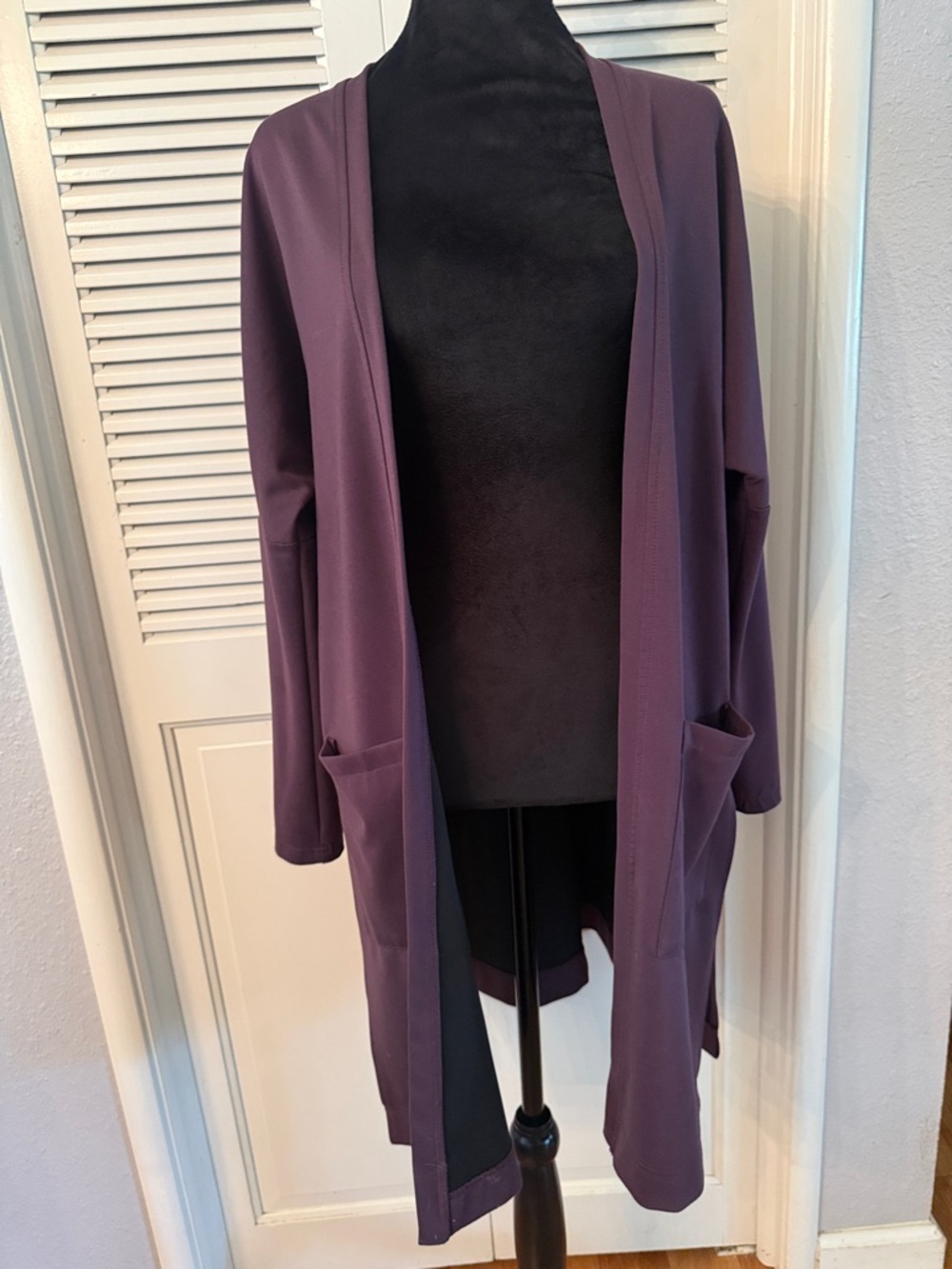 MPG Open-Front Long Cardigan in Plum